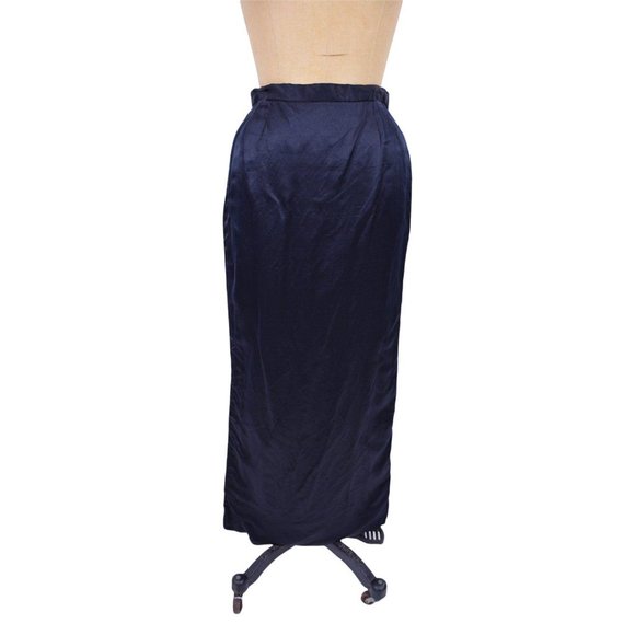 Vintage 1970s Satin Pencil Skirt 70s does 50s Black Long Skirt | W 26" - Picture 2 of 5